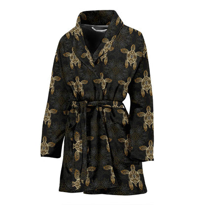 Gold Tribal Turtle Polynesian Design Women Bath Robe-JTAMIGO.COM