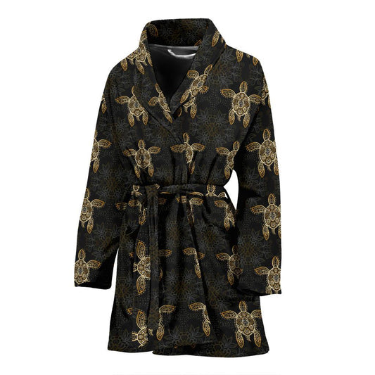Gold Tribal Turtle Polynesian Design Women Bath Robe-JTAMIGO.COM