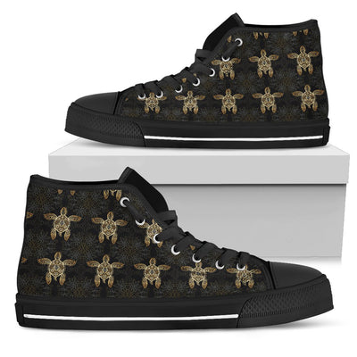 Gold Tribal Turtle Polynesian Design Women High Top Shoes