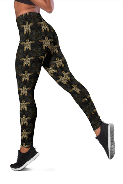 Gold Tribal Turtle Polynesian Design Women Leggings