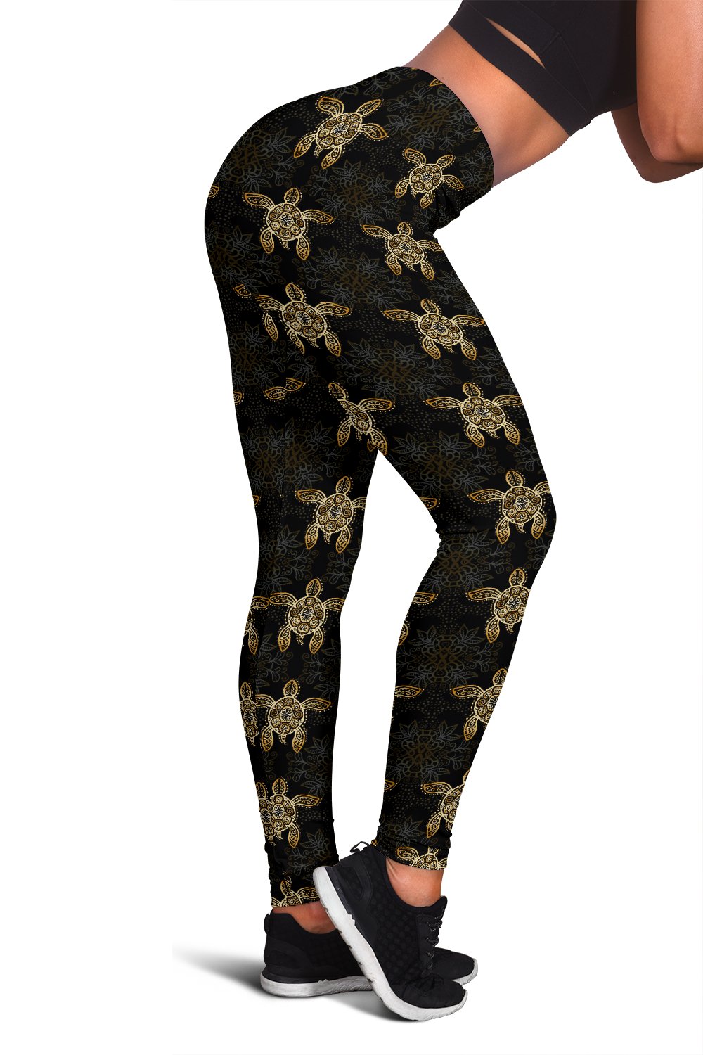 Gold Tribal Turtle Polynesian Design Women Leggings