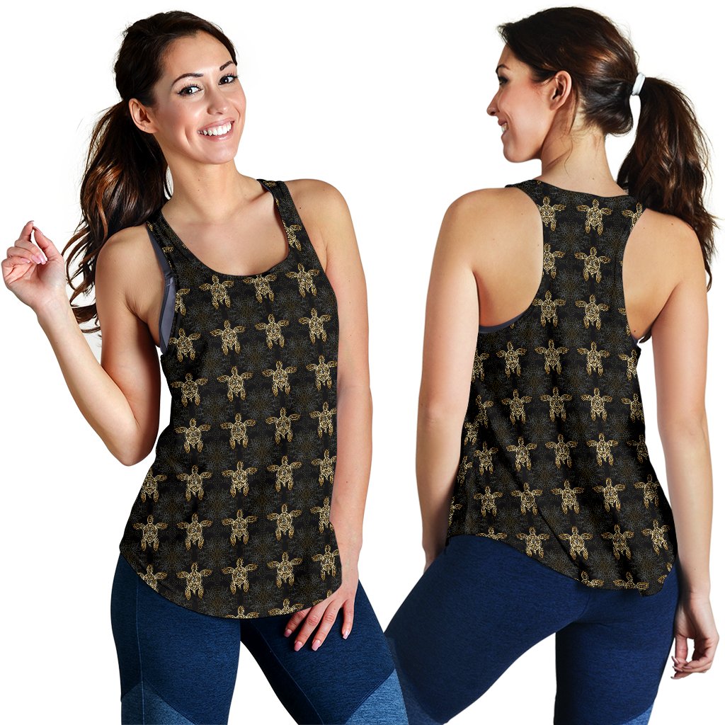 Gold Tribal Turtle Polynesian Design Women Racerback Tank Top