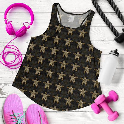 Gold Tribal Turtle Polynesian Design Women Racerback Tank Top
