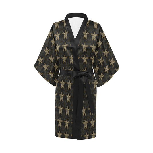 Gold Tribal Turtle Polynesian Design Women Short Kimono Robe