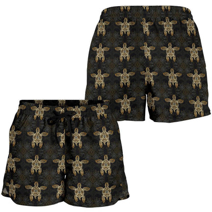 Gold Tribal Turtle Polynesian Design Women Shorts-JTAMIGO.COM