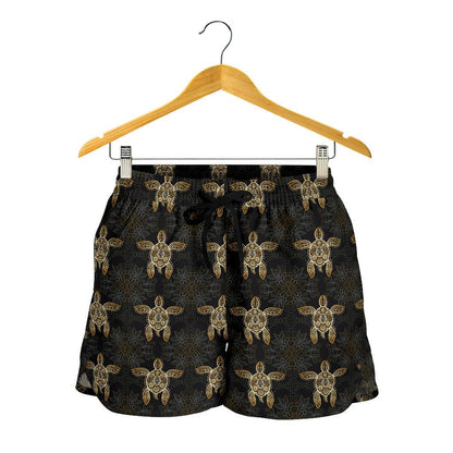 Gold Tribal Turtle Polynesian Design Women Shorts-JTAMIGO.COM