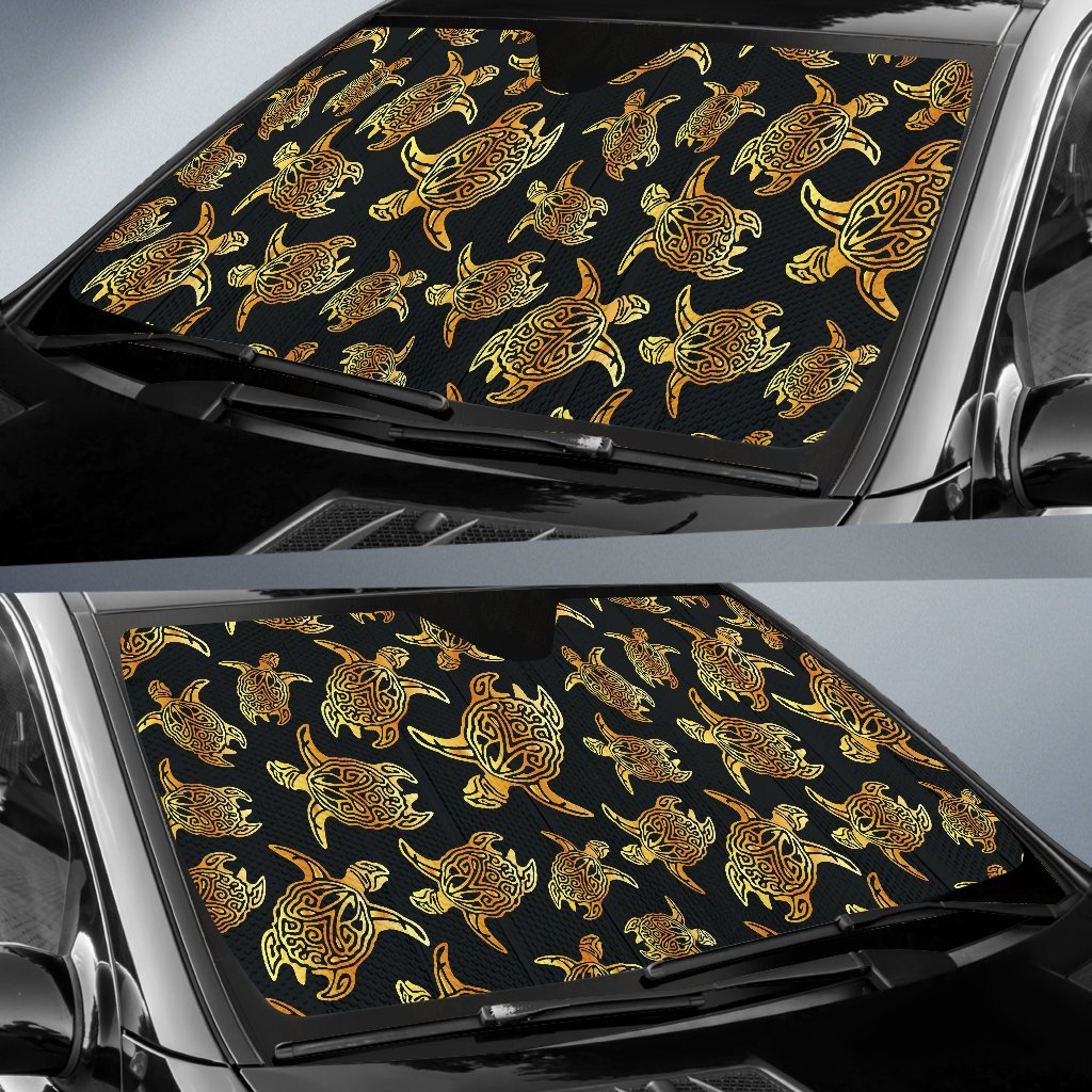 Gold Tribal Turtle Polynesian Themed Car Sun Shade For Windshield