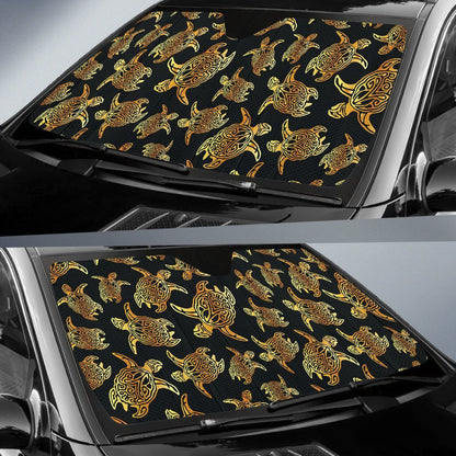 Gold Tribal Turtle Polynesian Themed Car Sun Shade For Windshield