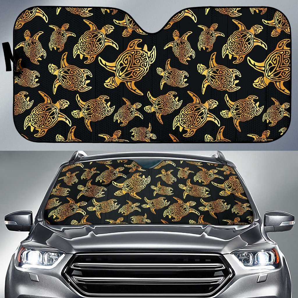 Gold Tribal Turtle Polynesian Themed Car Sun Shade For Windshield