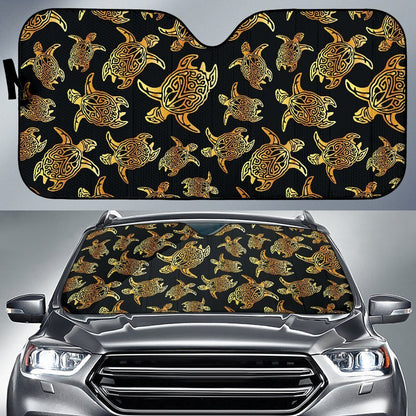 Gold Tribal Turtle Polynesian Themed Car Sun Shade For Windshield