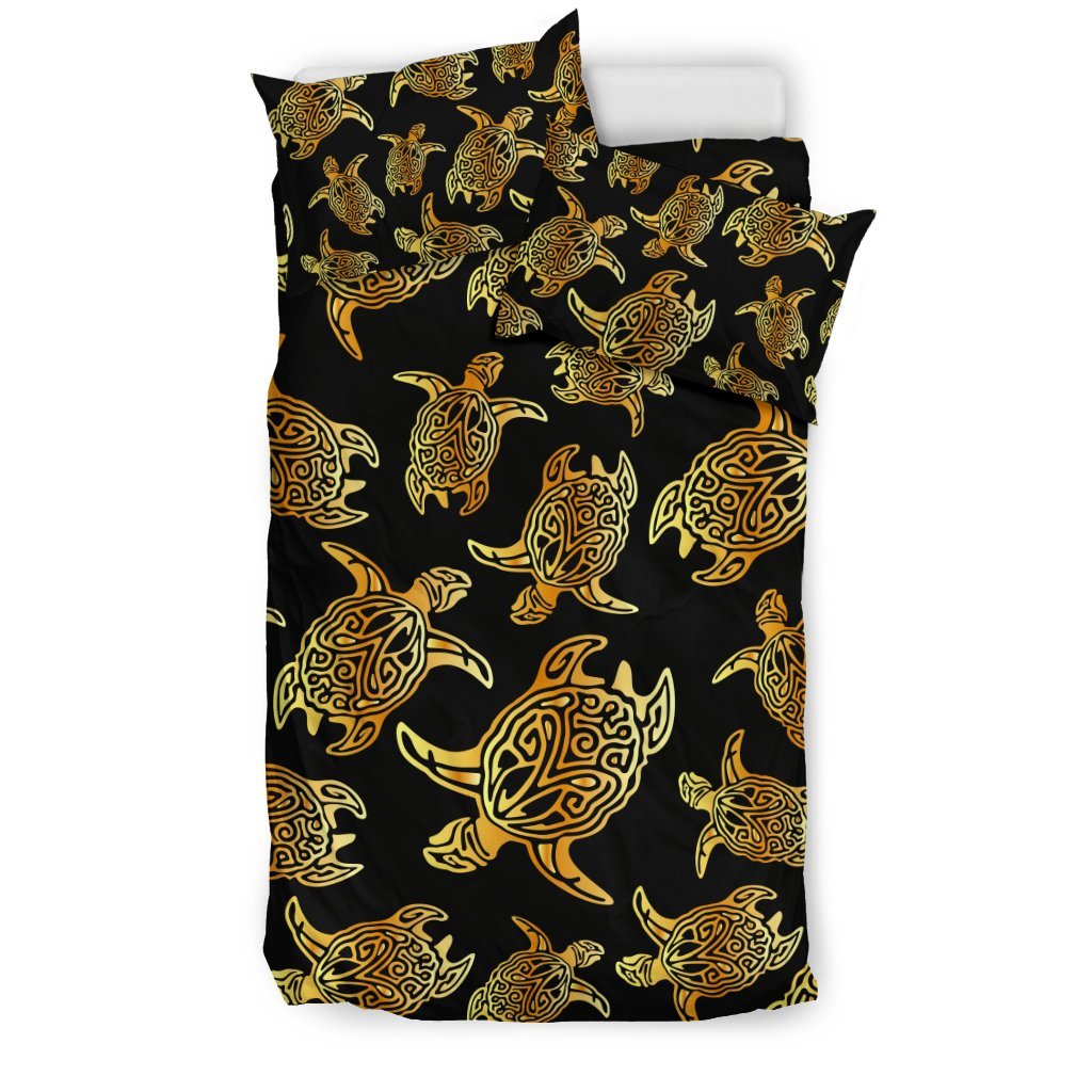 Gold Tribal Turtle Polynesian Themed Duvet Cover Bedding Set