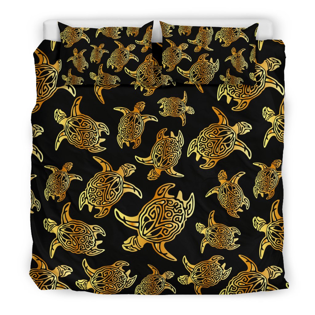 Gold Tribal Turtle Polynesian Themed Duvet Cover Bedding Set