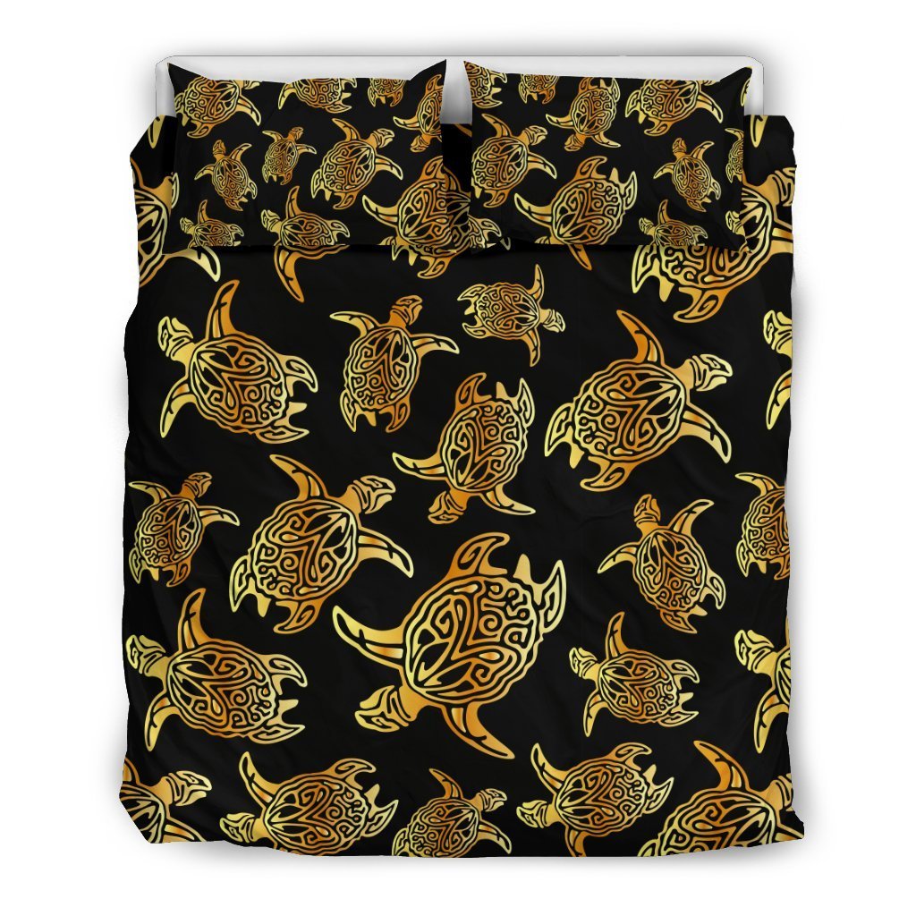 Gold Tribal Turtle Polynesian Themed Duvet Cover Bedding Set