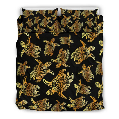 Gold Tribal Turtle Polynesian Themed Duvet Cover Bedding Set