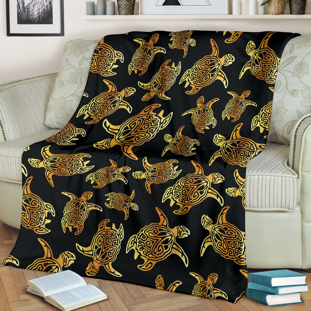 Gold Tribal Turtle Polynesian Themed Fleece Blanket