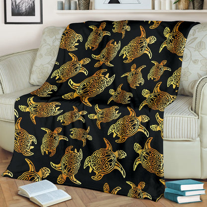 Gold Tribal Turtle Polynesian Themed Fleece Blanket