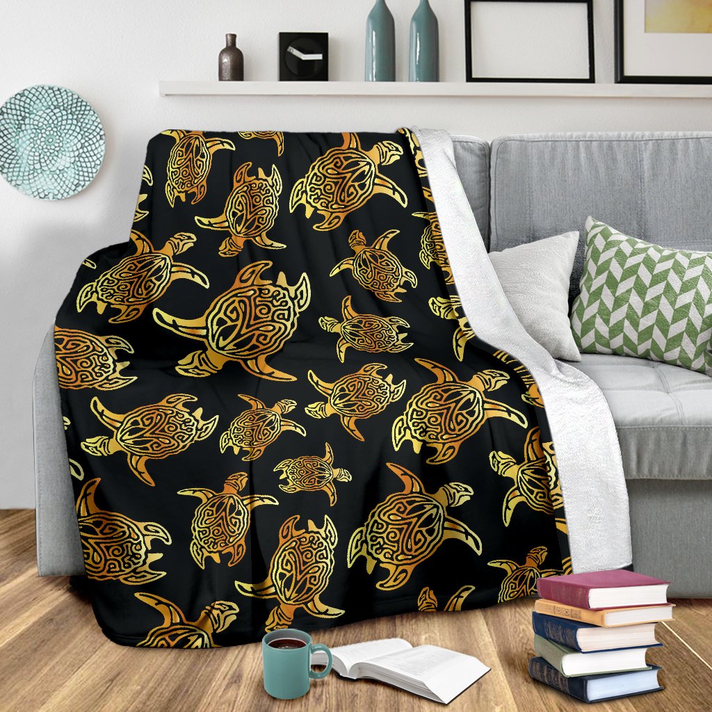 Gold Tribal Turtle Polynesian Themed Fleece Blanket