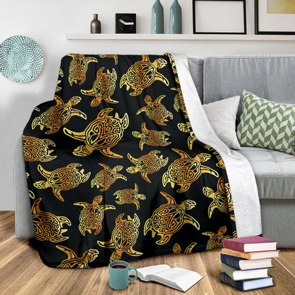 Gold Tribal Turtle Polynesian Themed Fleece Blanket