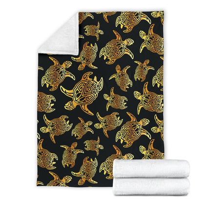Gold Tribal Turtle Polynesian Themed Fleece Blanket