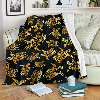 Gold Tribal Turtle Polynesian Themed Fleece Blanket