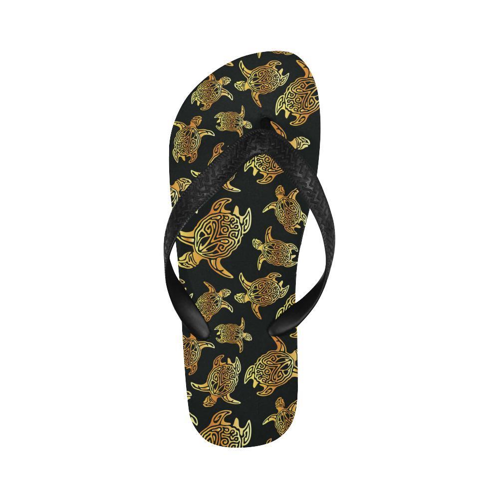 Gold Tribal Turtle Polynesian Themed Flip Flops-JTAMIGO.COM