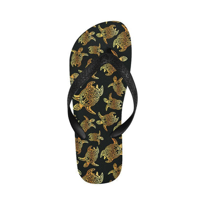 Gold Tribal Turtle Polynesian Themed Flip Flops-JTAMIGO.COM
