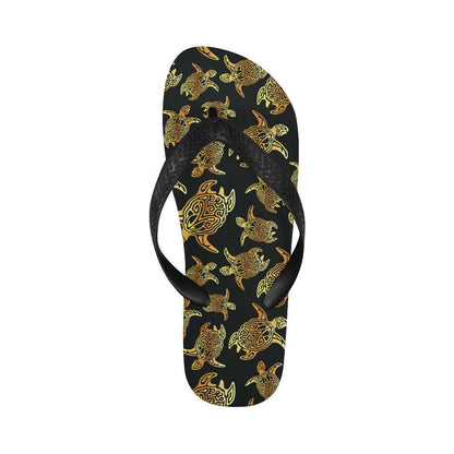 Gold Tribal Turtle Polynesian Themed Flip Flops-JTAMIGO.COM