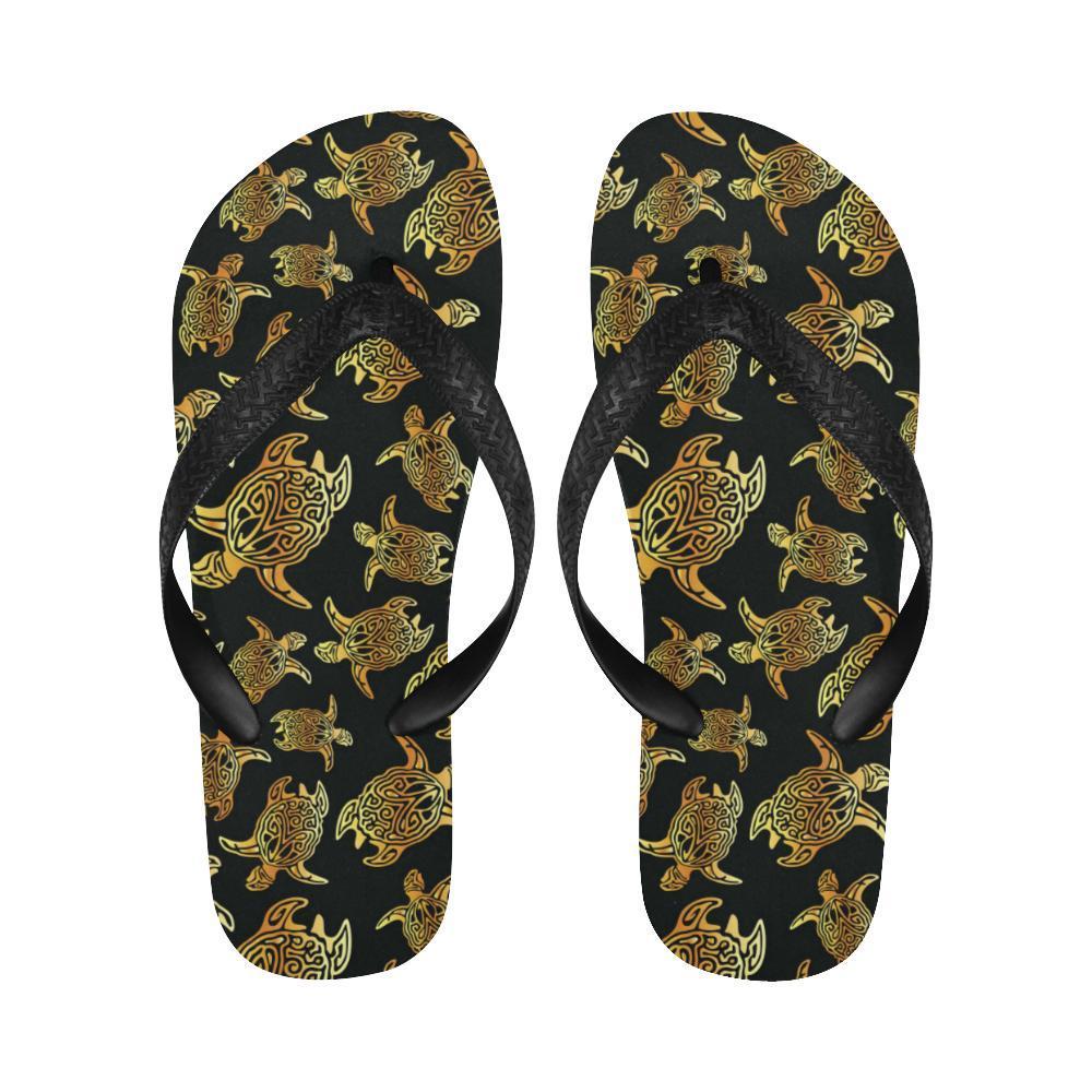 Gold Tribal Turtle Polynesian Themed Flip Flops-JTAMIGO.COM