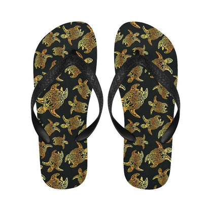 Gold Tribal Turtle Polynesian Themed Flip Flops-JTAMIGO.COM