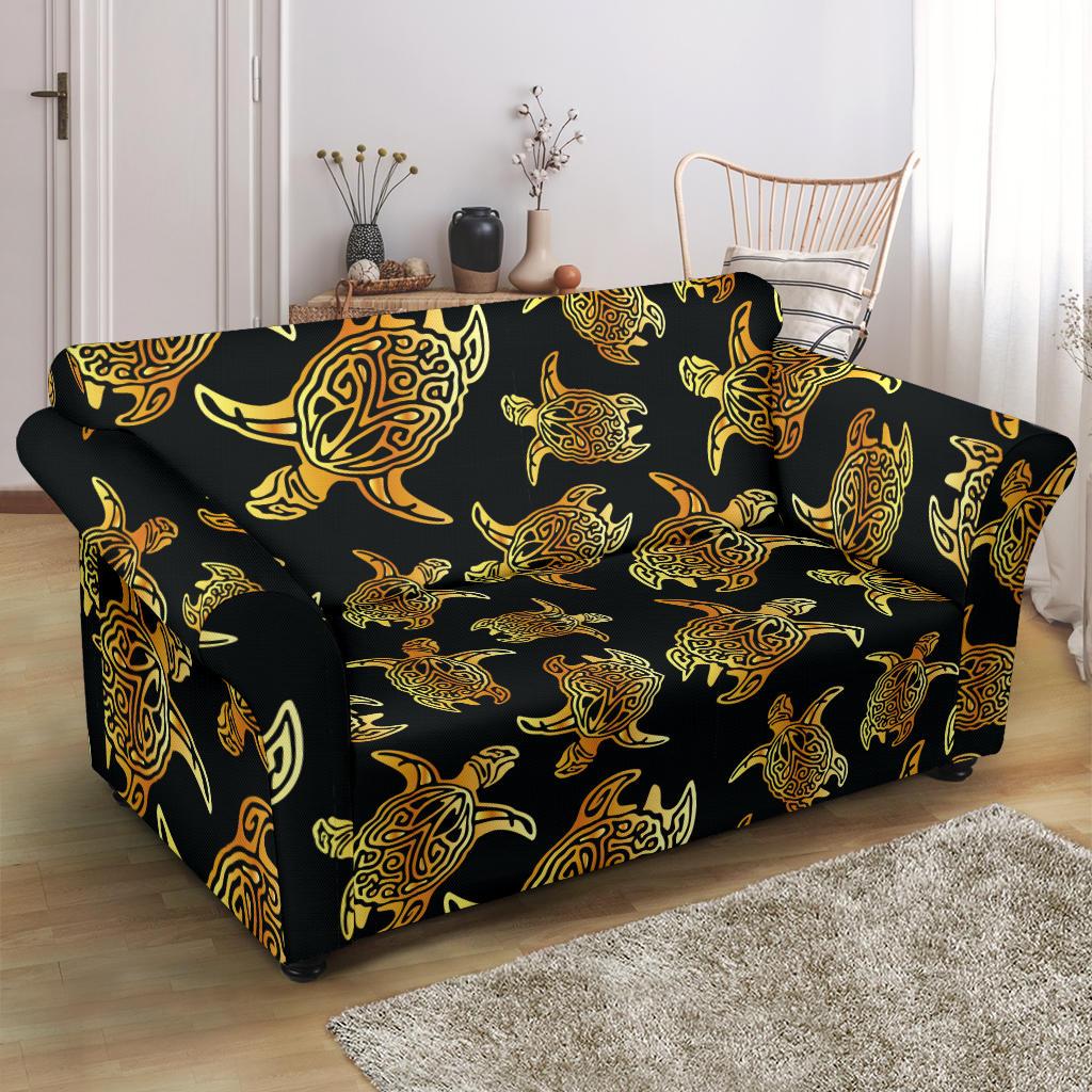 Gold Tribal Turtle Polynesian Themed Loveseat Slipcover-JTAMIGO.COM