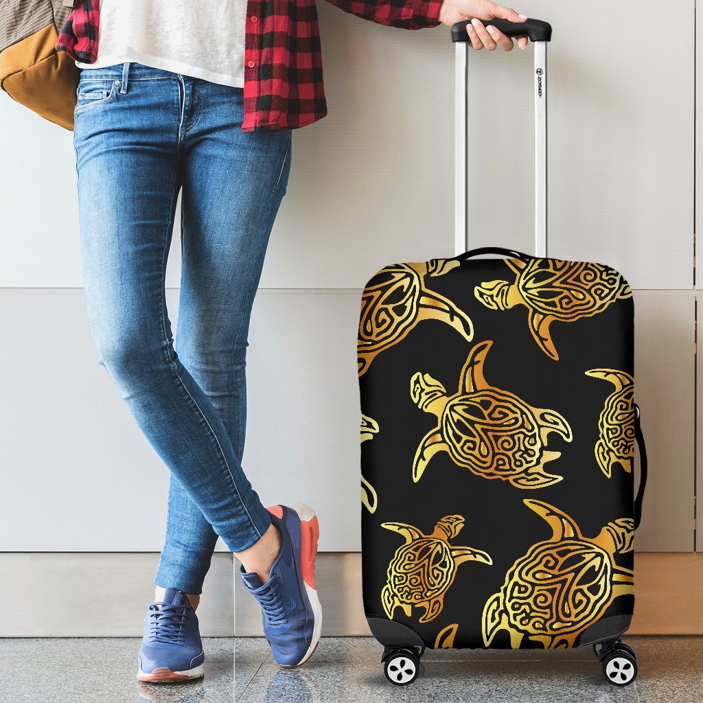 Gold Tribal Turtle Polynesian Themed Luggage Cover Protector