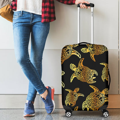 Gold Tribal Turtle Polynesian Themed Luggage Cover Protector