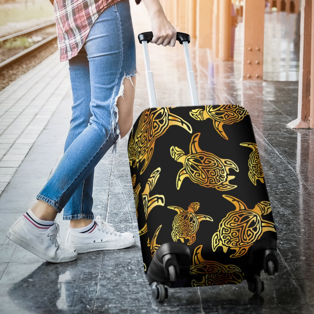 Gold Tribal Turtle Polynesian Themed Luggage Cover Protector
