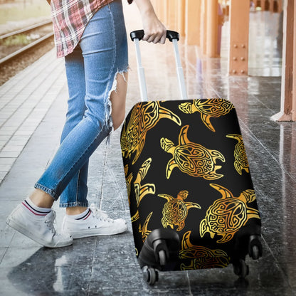 Gold Tribal Turtle Polynesian Themed Luggage Cover Protector