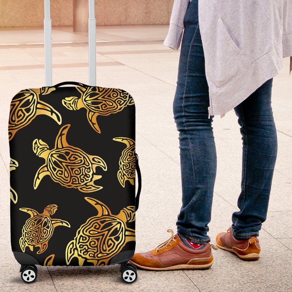 Gold Tribal Turtle Polynesian Themed Luggage Cover Protector