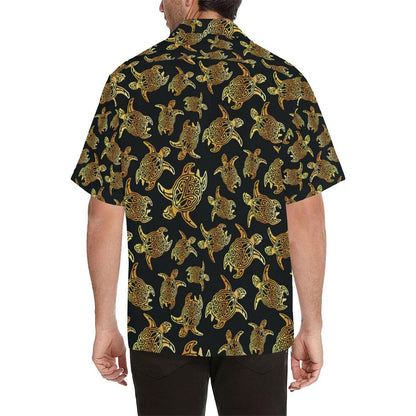Gold Tribal Turtle Polynesian Themed Men Aloha Hawaiian Shirt