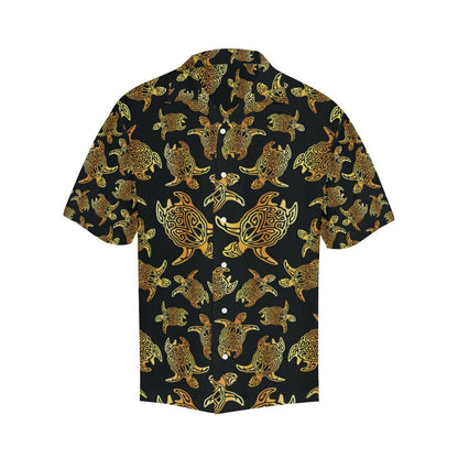Gold Tribal Turtle Polynesian Themed Men Aloha Hawaiian Shirt