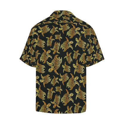 Gold Tribal Turtle Polynesian Themed Men Aloha Hawaiian Shirt