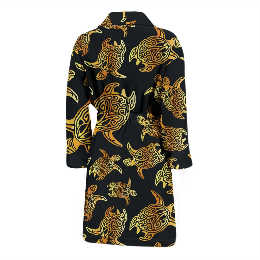 Gold Tribal Turtle Polynesian Themed Men Bath Robe-JTAMIGO.COM