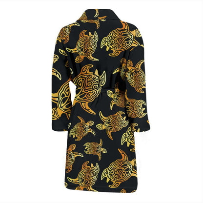 Gold Tribal Turtle Polynesian Themed Men Bath Robe-JTAMIGO.COM