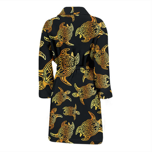 Gold Tribal Turtle Polynesian Themed Men Bath Robe-JTAMIGO.COM