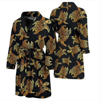 Gold Tribal Turtle Polynesian Themed Men Bath Robe-JTAMIGO.COM