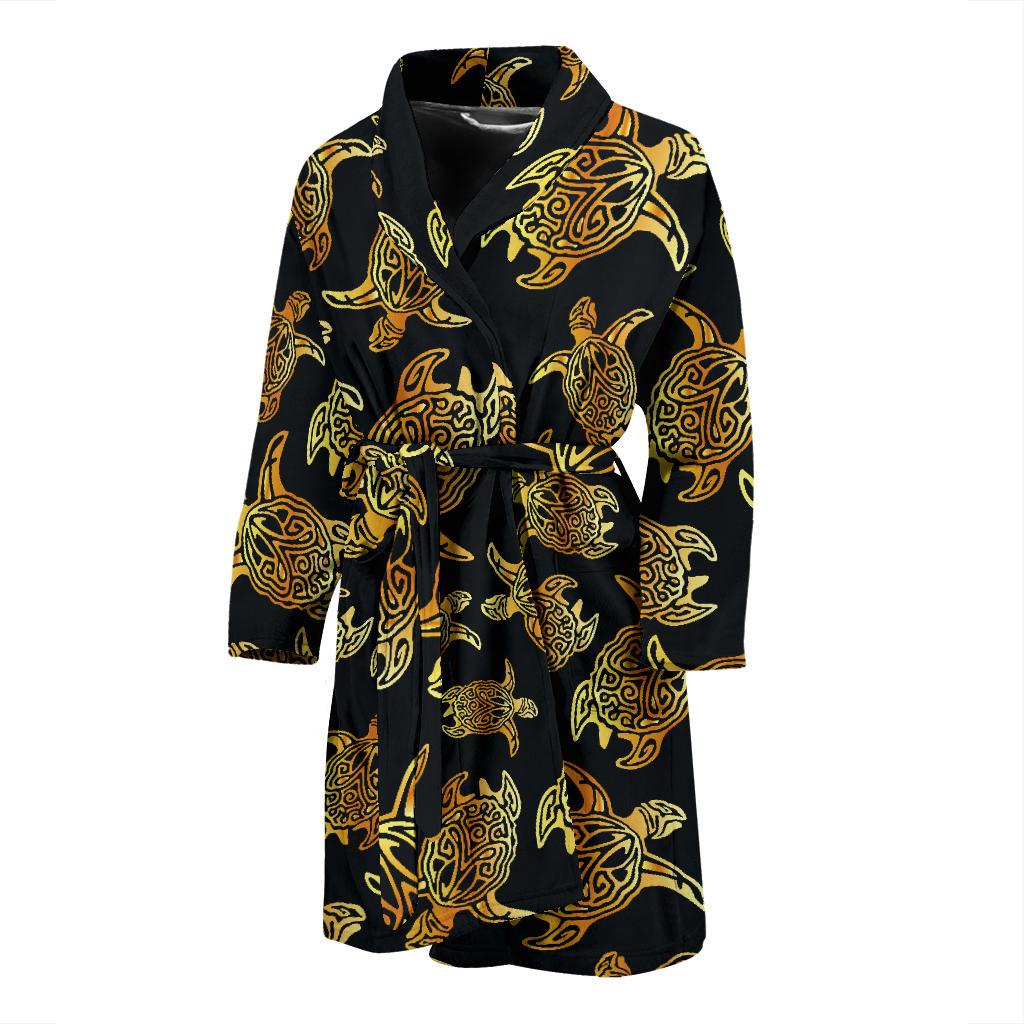 Gold Tribal Turtle Polynesian Themed Men Bath Robe-JTAMIGO.COM