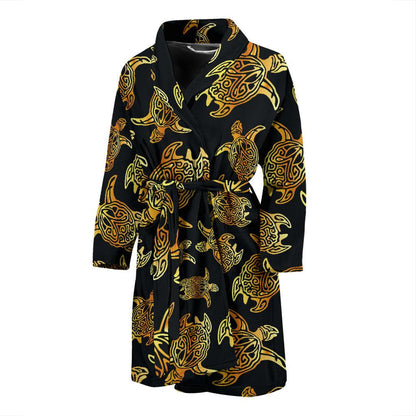 Gold Tribal Turtle Polynesian Themed Men Bath Robe-JTAMIGO.COM