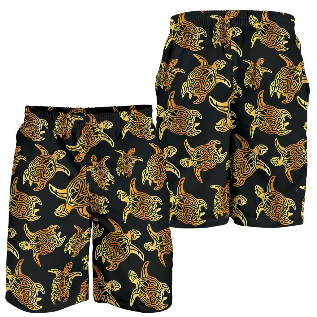 Gold Tribal Turtle Polynesian Themed Mens Shorts-JTAMIGO.COM