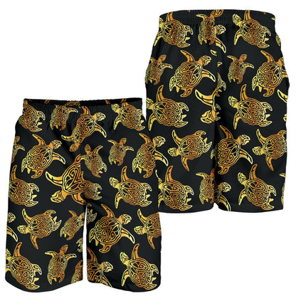 Gold Tribal Turtle Polynesian Themed Mens Shorts-JTAMIGO.COM