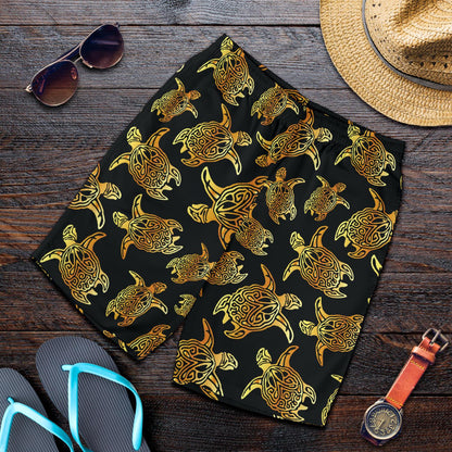Gold Tribal Turtle Polynesian Themed Mens Shorts-JTAMIGO.COM