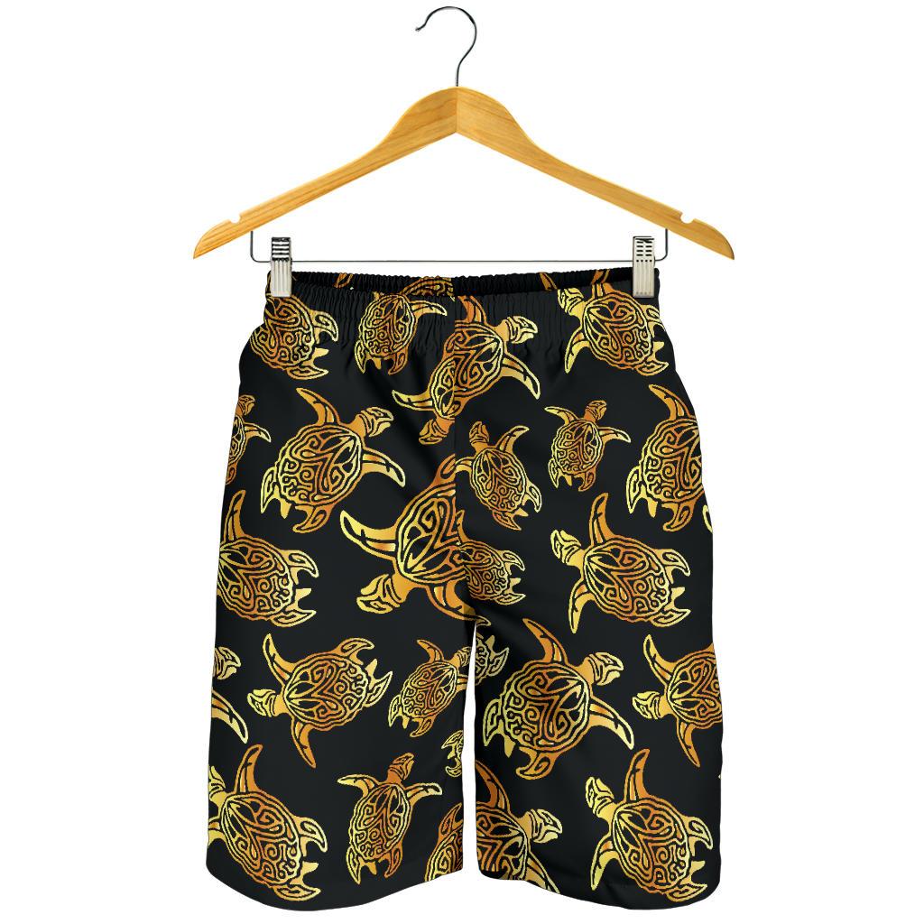 Gold Tribal Turtle Polynesian Themed Mens Shorts-JTAMIGO.COM