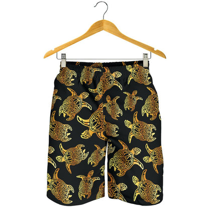 Gold Tribal Turtle Polynesian Themed Mens Shorts-JTAMIGO.COM