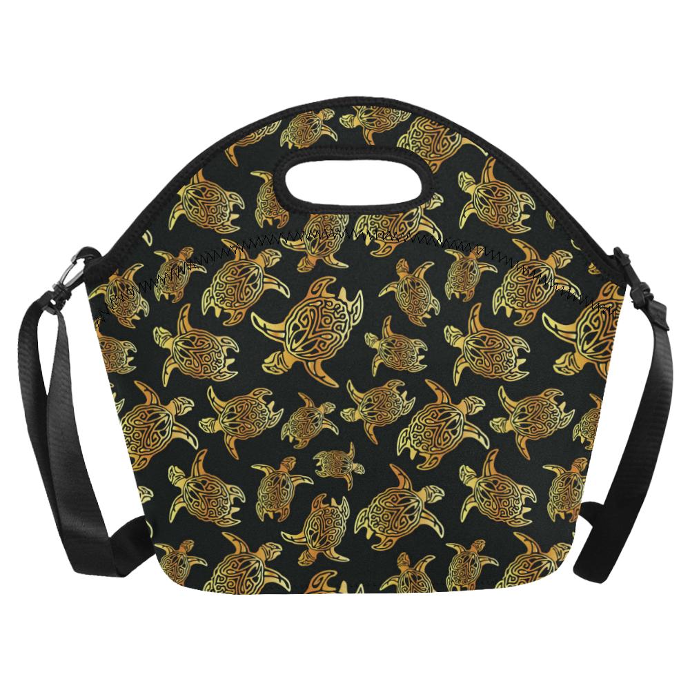 Gold Tribal Turtle Polynesian Themed Neoprene Lunch Bag (Model 1669)(Large)-JTAMIGO.COM